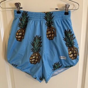 Thigh Huggers Men's Unisex Blue Pineapple Grenade Shorts Gym Size Medium Large